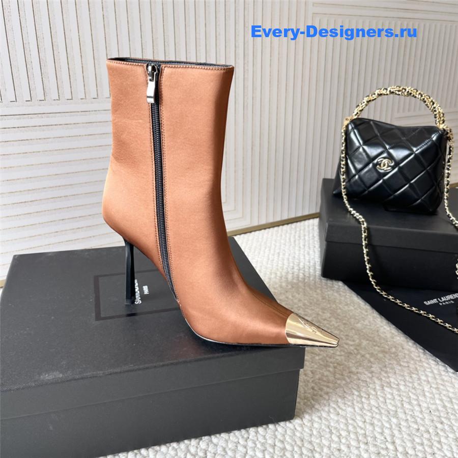 Sa1nt Lau*nt brown metal toe high heel ankle boots