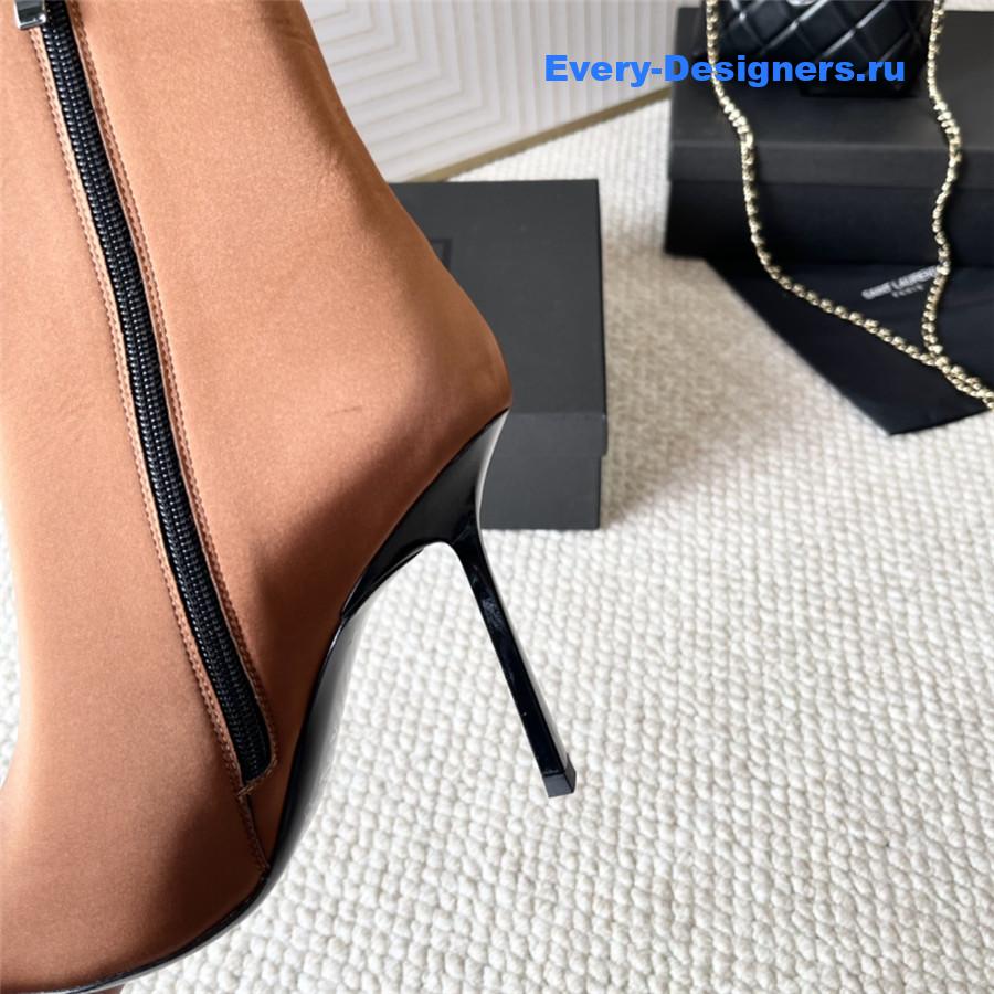 Sa1nt Lau*nt brown metal toe high heel ankle boots