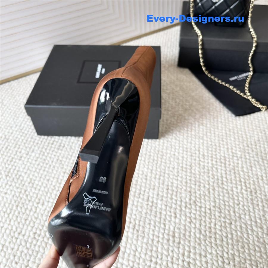 Sa1nt Lau*nt brown metal toe high heel ankle boots