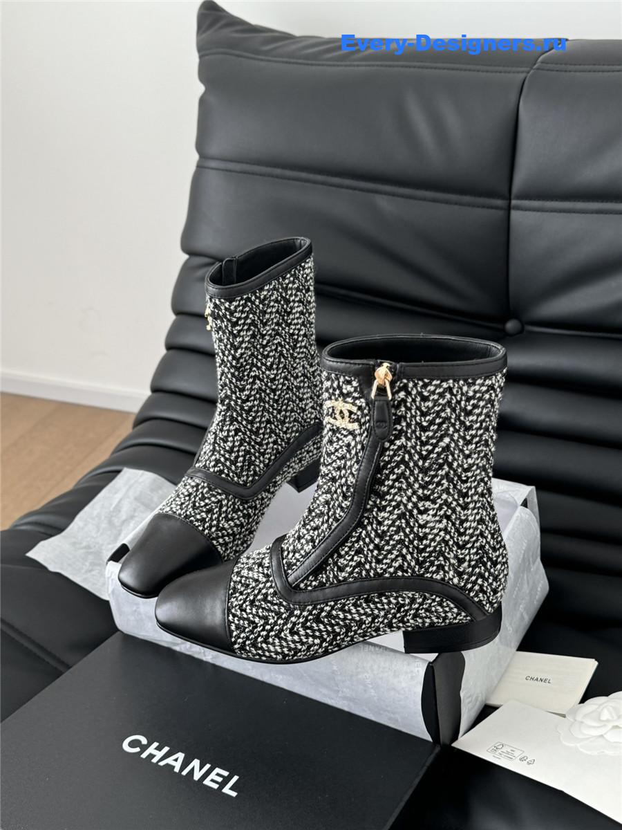 Ch**el women logo black tweed ankle boots