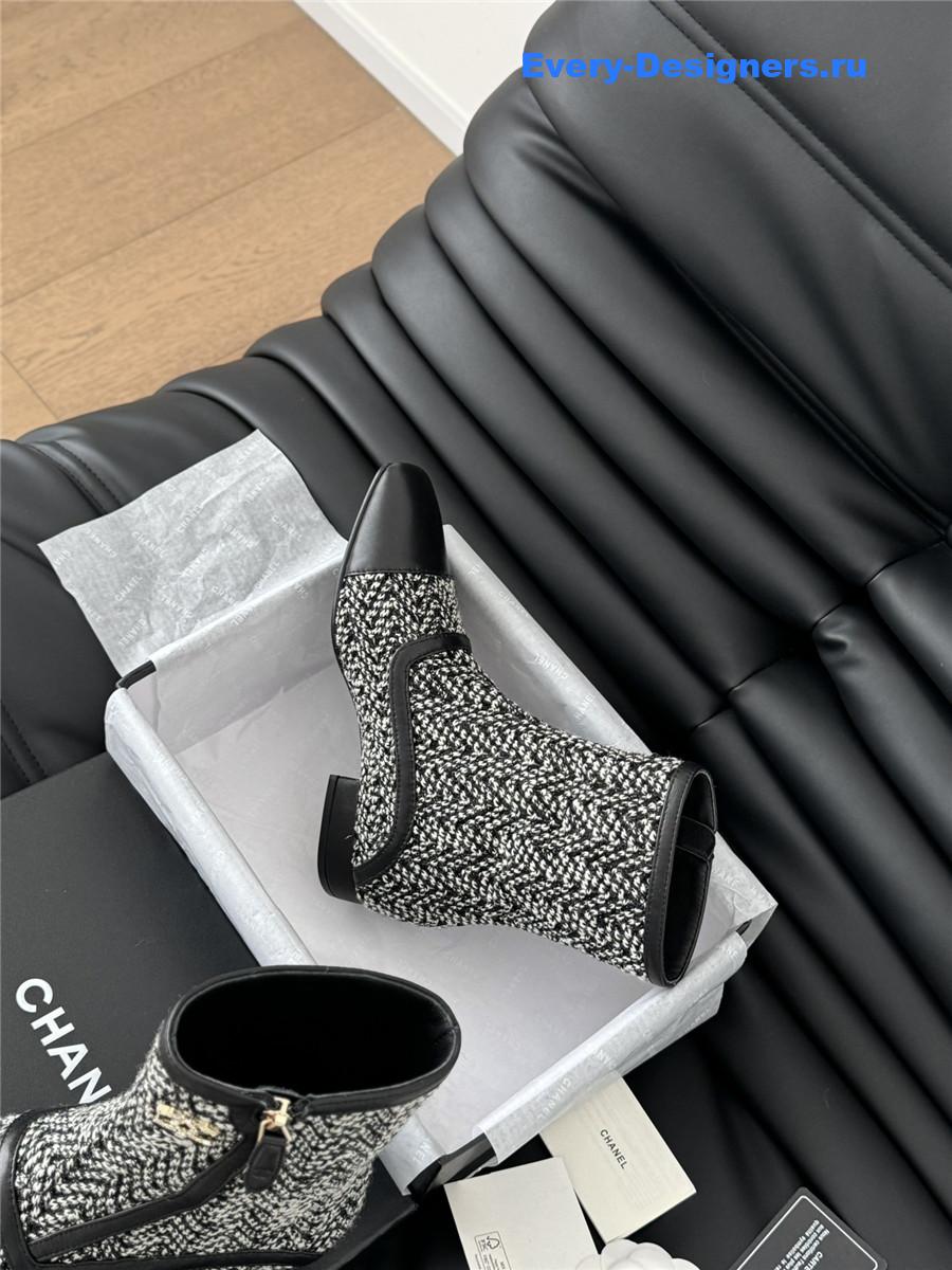 Ch**el women logo black tweed ankle boots