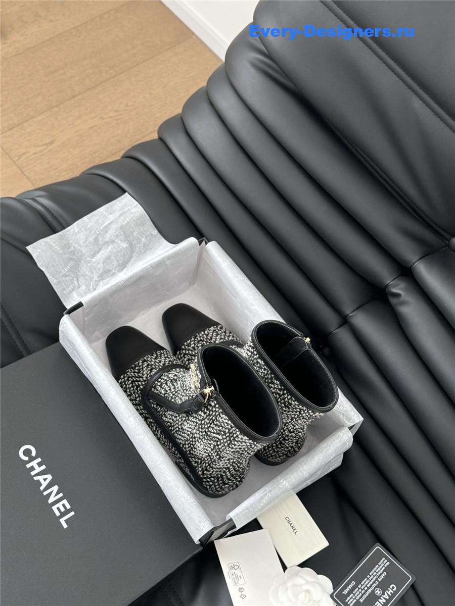 Ch**el women logo black tweed ankle boots