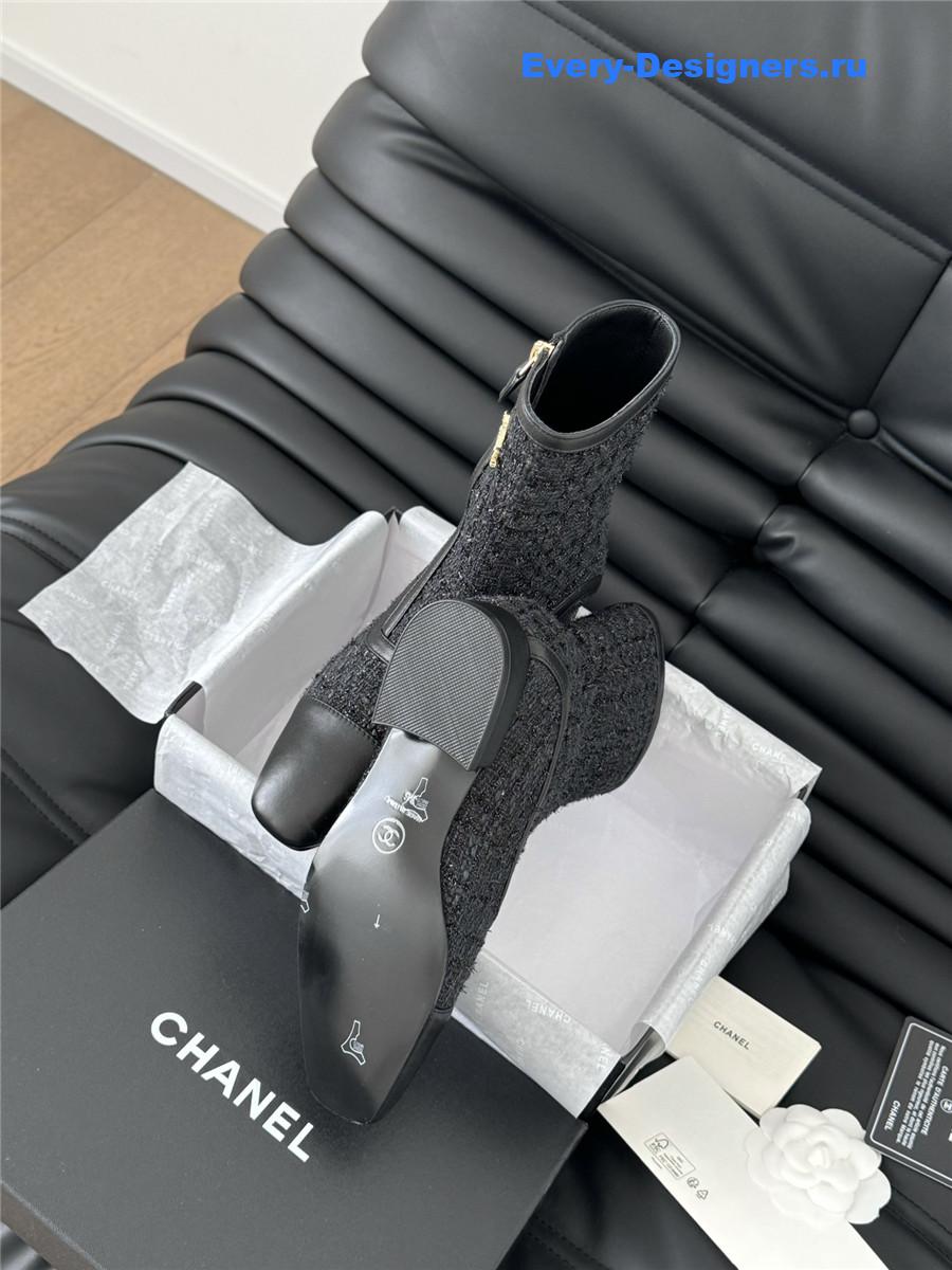 Ch**el logo black tweed ankle boots