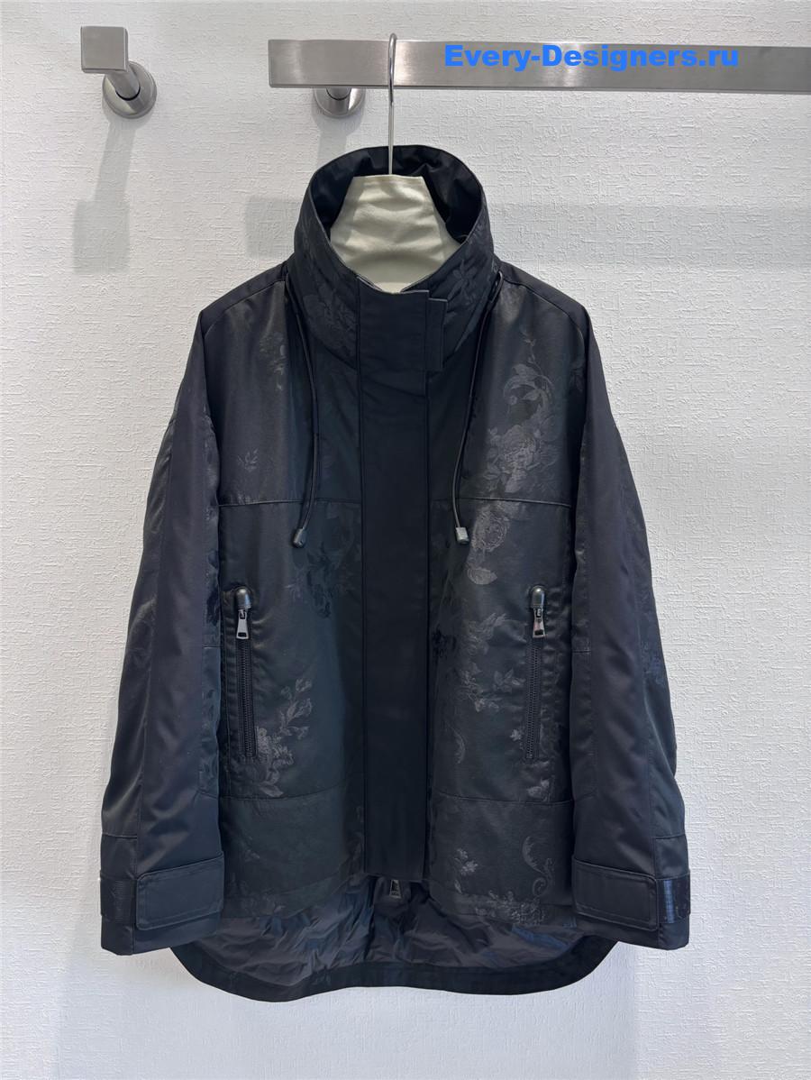 Pra*a stand collar printed chinese down jacket