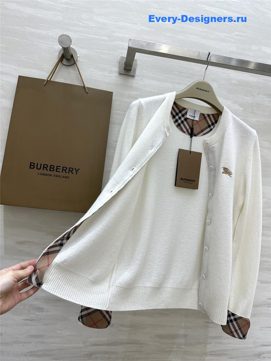Bv*b*rry check wool knit cardigan white