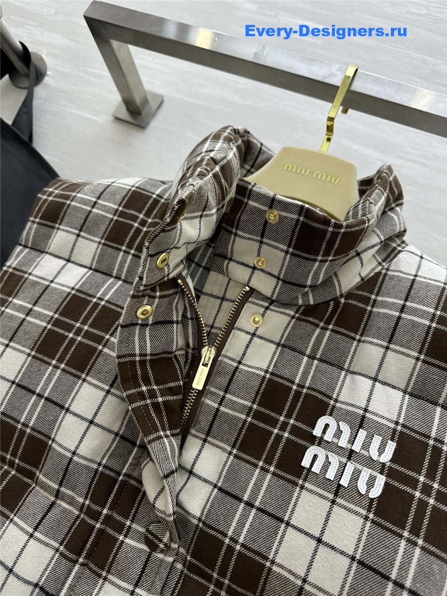 Miu Miu Brown And White Plaid Down Vest