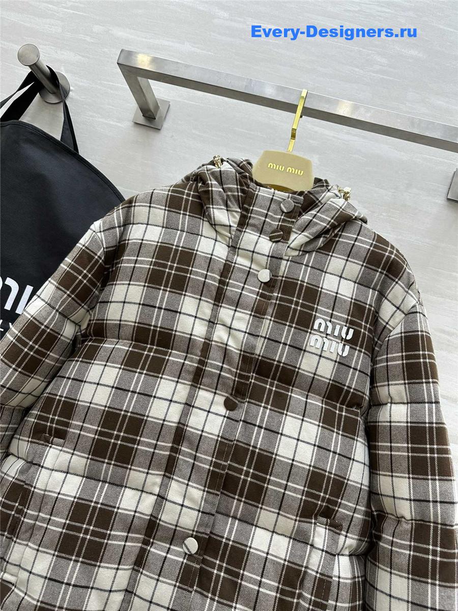 M1um1u check hooded down jacket