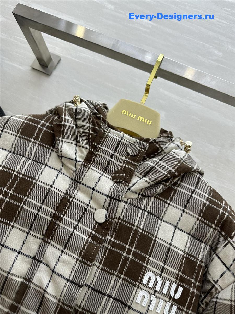 M1um1u check hooded down jacket