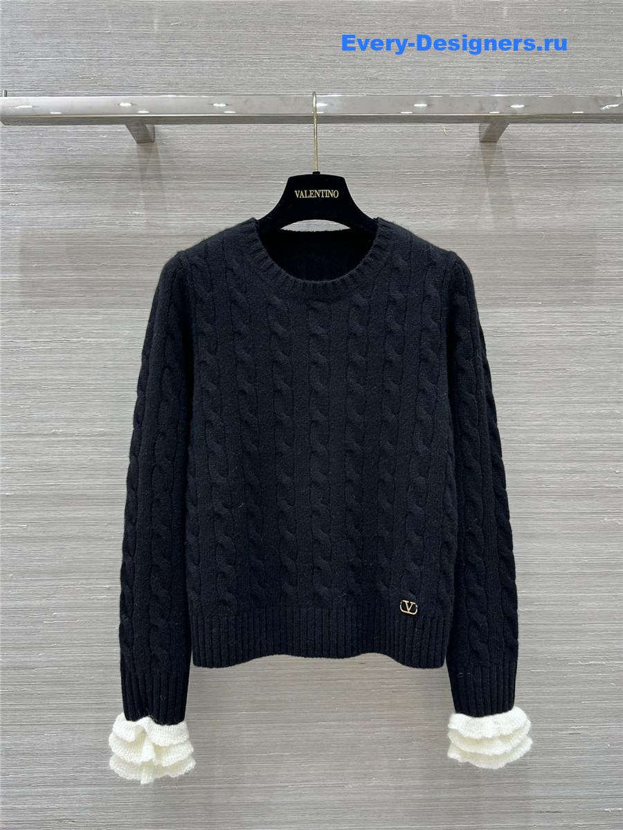Va1e*ntin0 lace cuffs cashmere sweater black