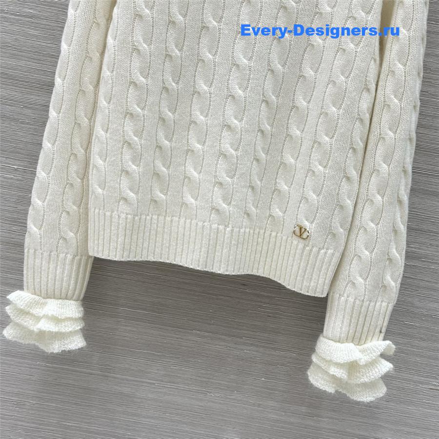 Va1e*ntin0 lace cuffs cashmere sweater white