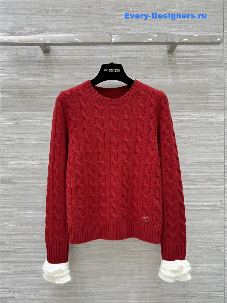 Va1e*ntin0 lace cuffs cashmere sweater red