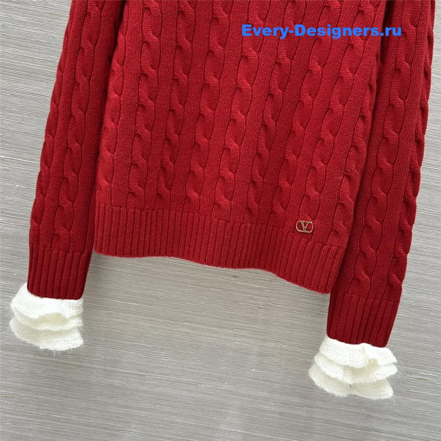 Va1e*ntin0 lace cuffs cashmere sweater red