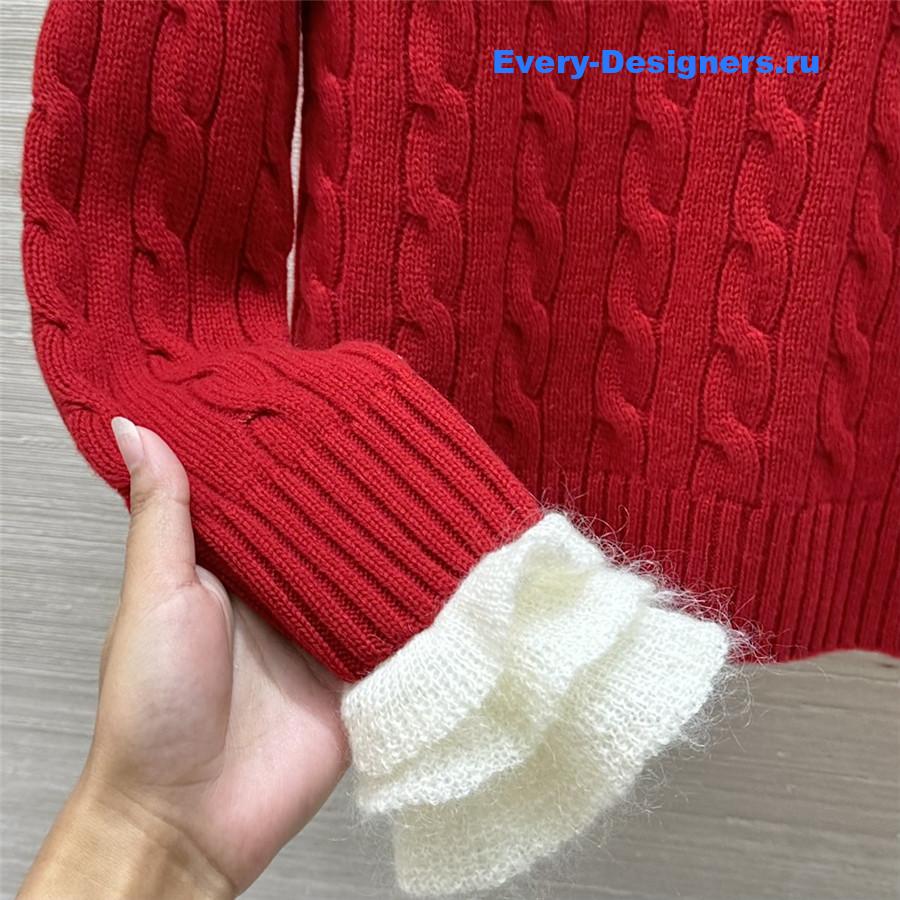 Va1e*ntin0 lace cuffs cashmere sweater red