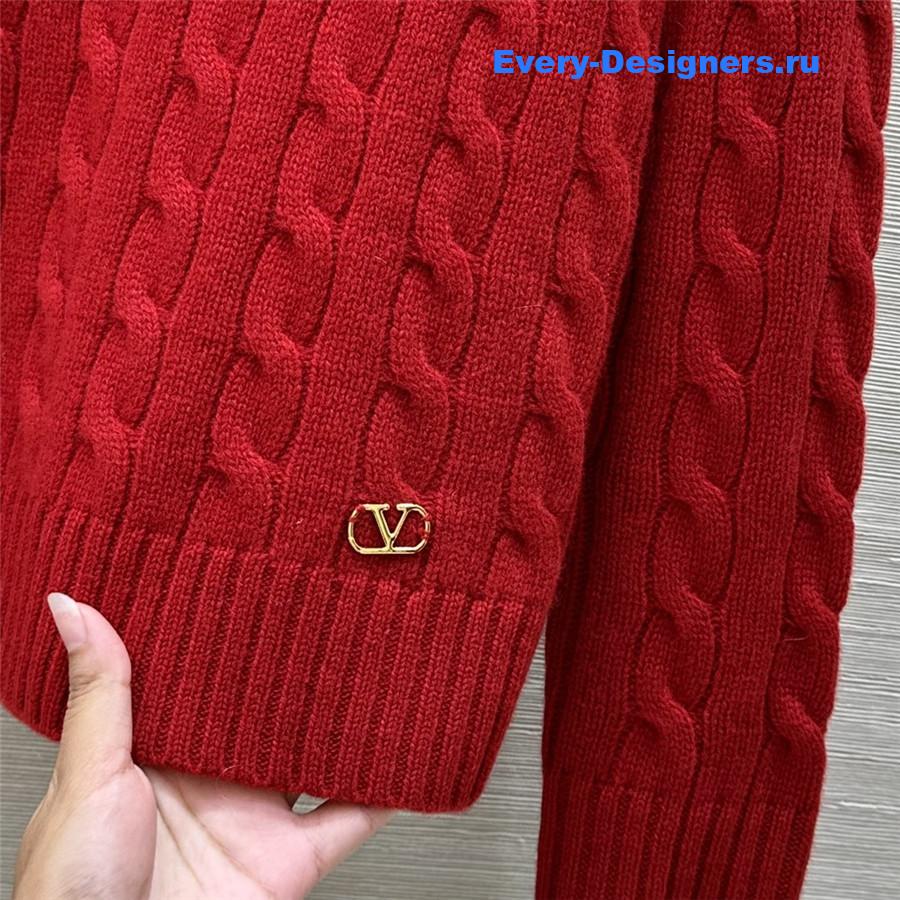 Va1e*ntin0 lace cuffs cashmere sweater red
