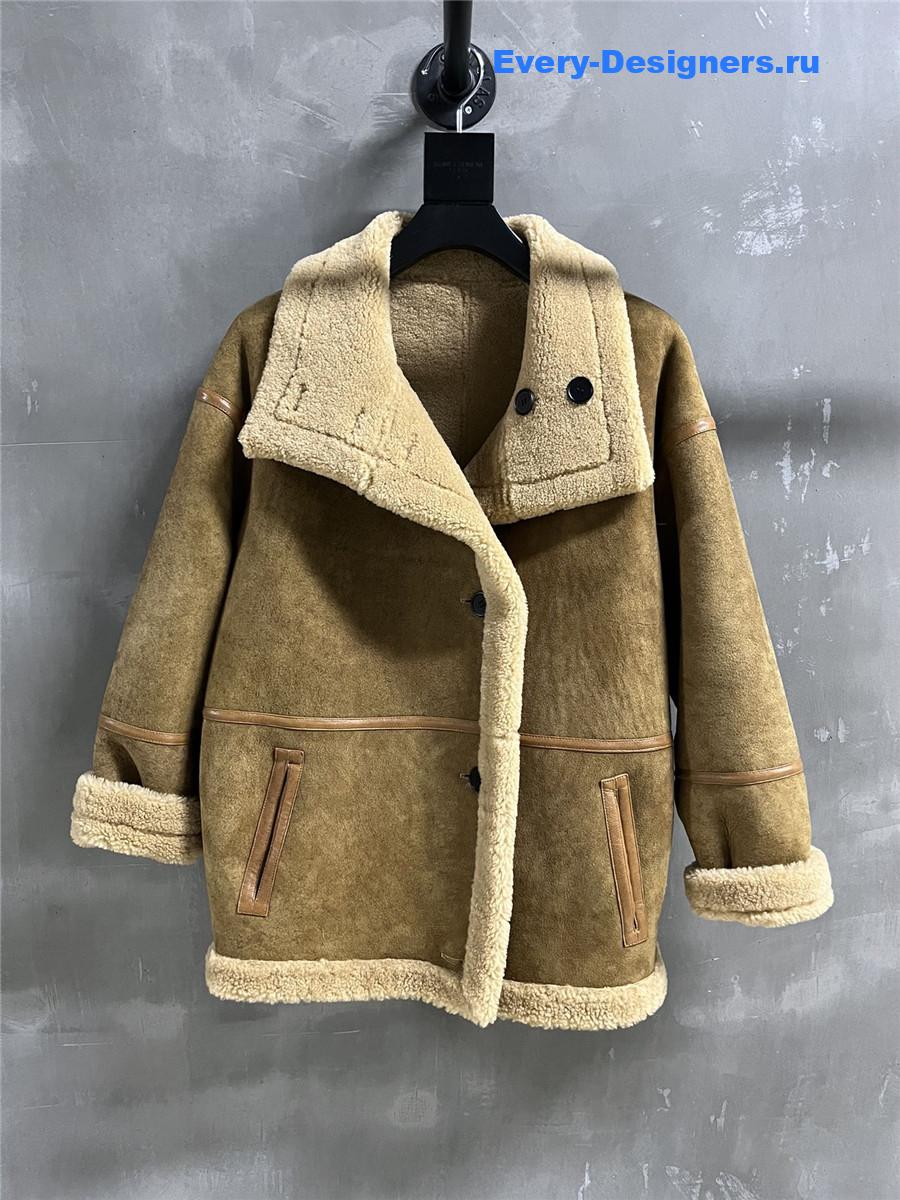 Y51 distressed leather shearling coat