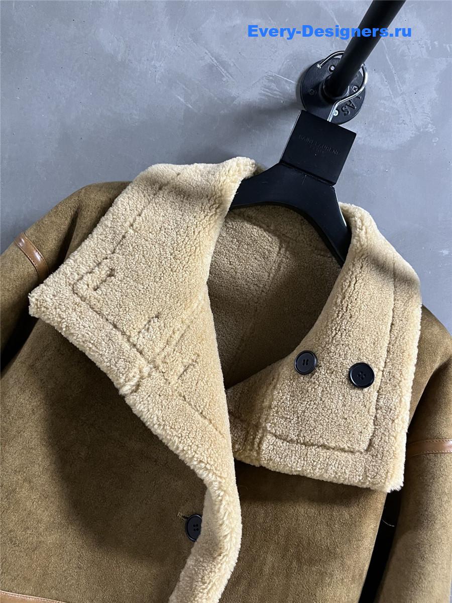 Y51 distressed leather shearling coat