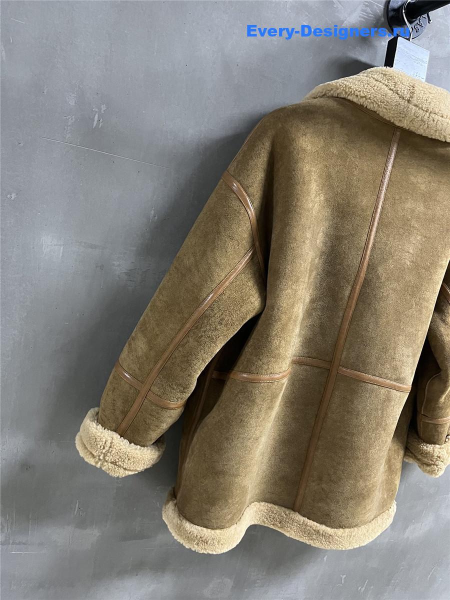 Y51 distressed leather shearling coat