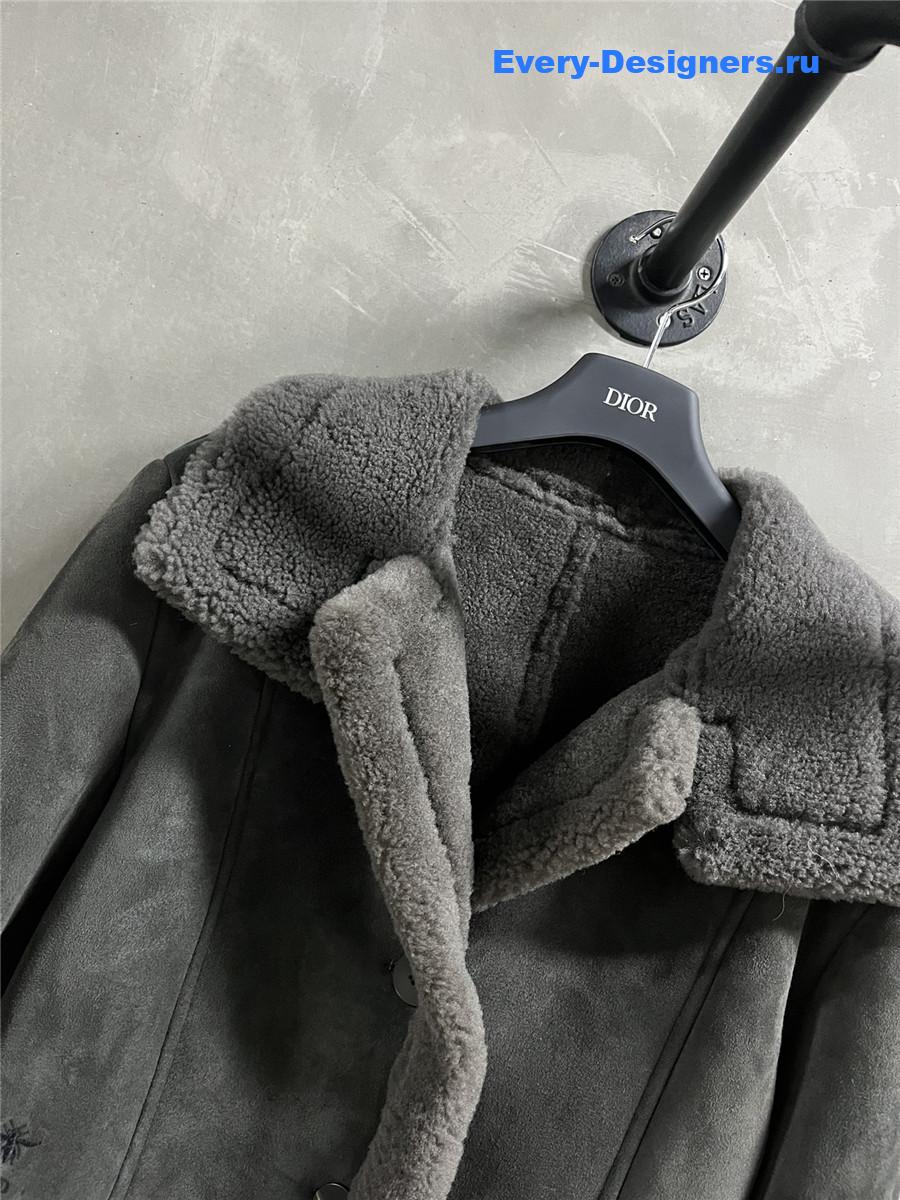 D10r grey sheep skin real fur coat
