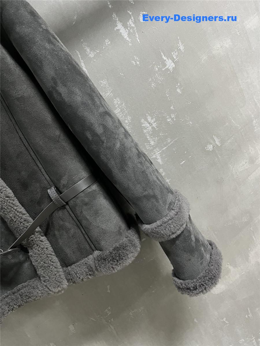 D10r grey sheep skin real fur coat