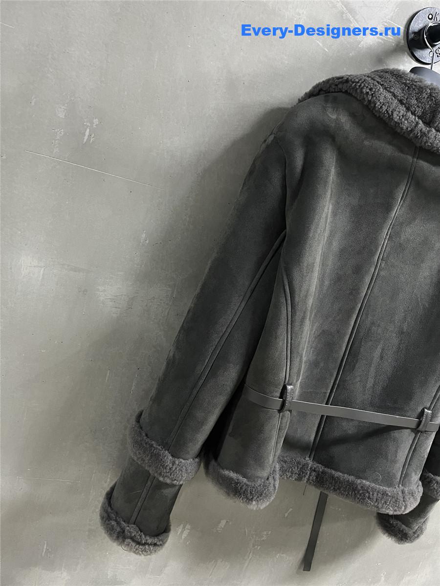D10r grey sheep skin real fur coat