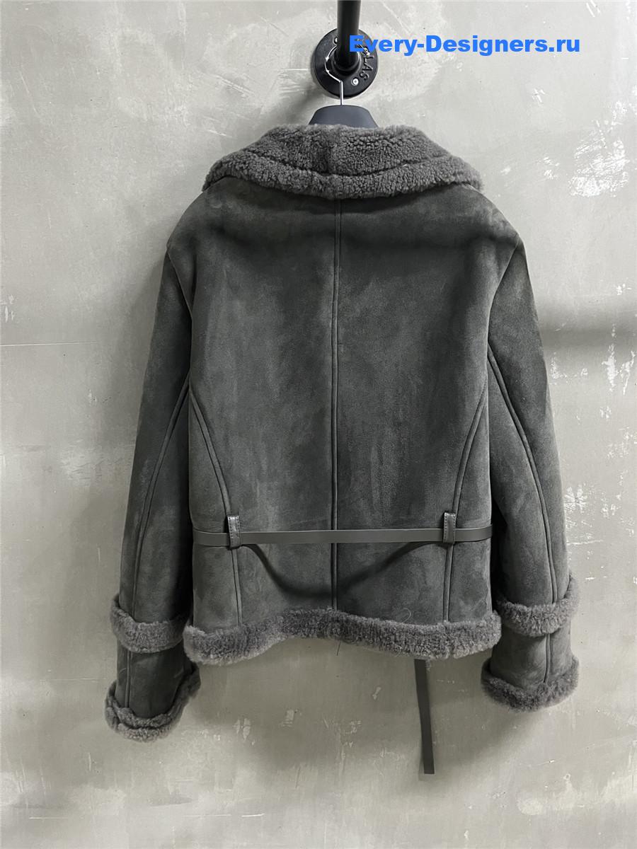 D10r grey sheep skin real fur coat
