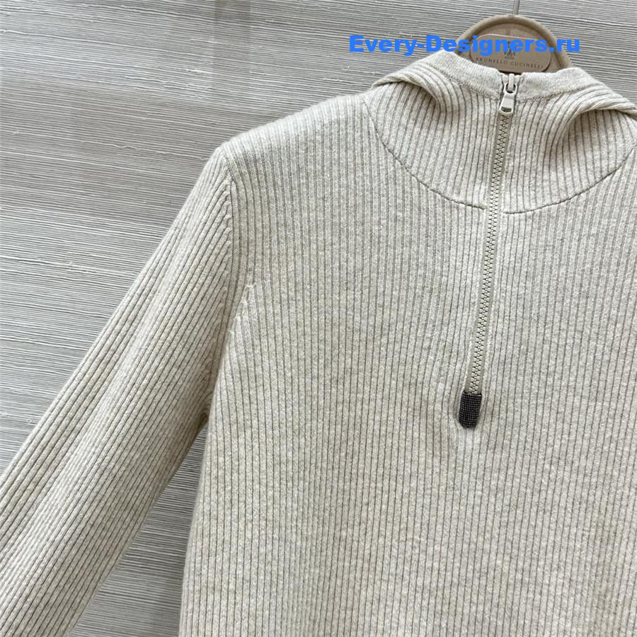 BC Half-Zip Hooded Cashmere Sweater off-white
