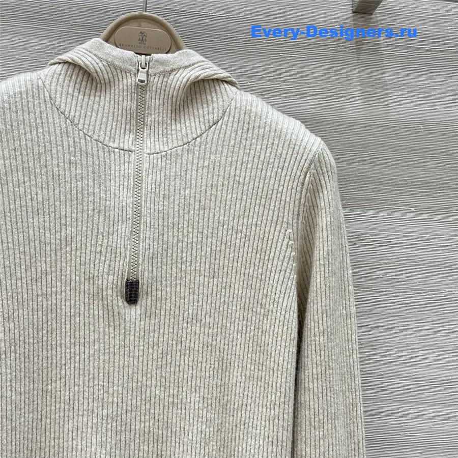 BC Half-Zip Hooded Cashmere Sweater off-white