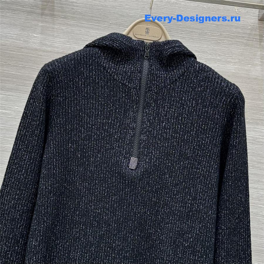 BC Half-Zip Hooded Cashmere Sweater in Grey