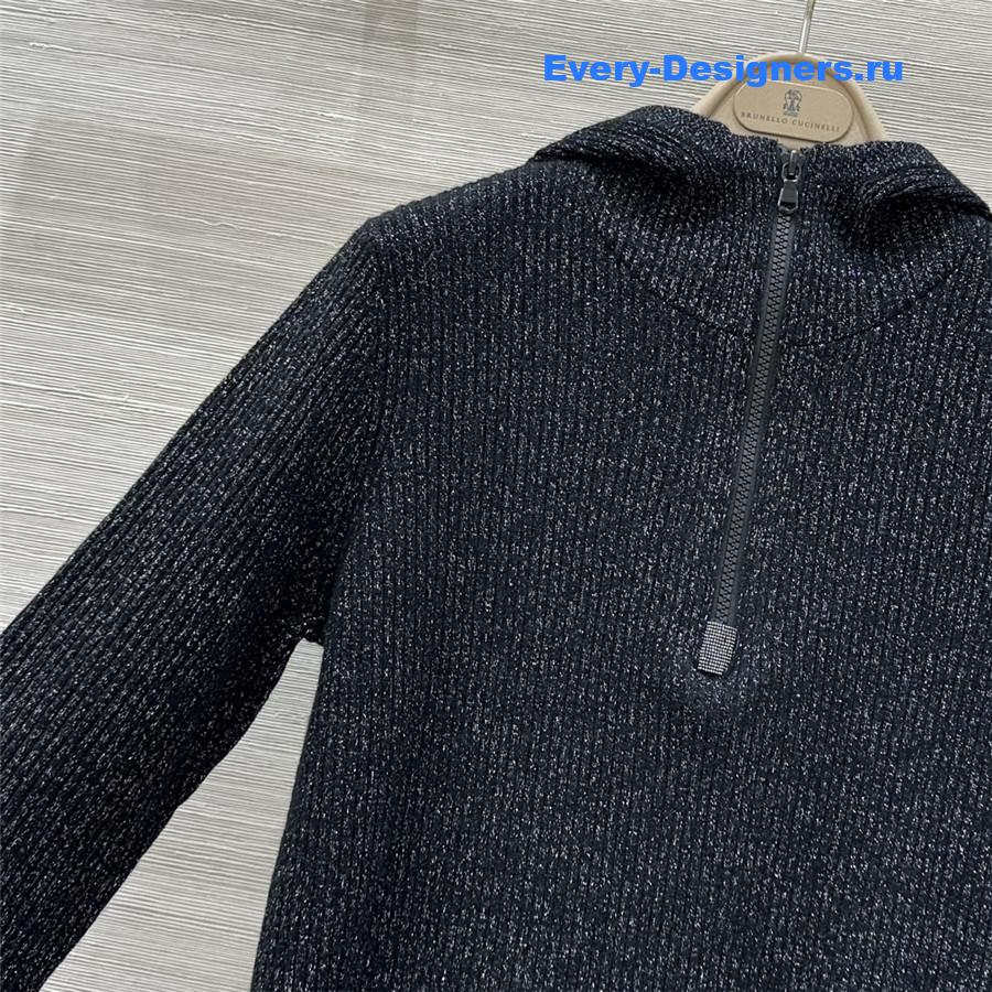 BC Half-Zip Hooded Cashmere Sweater in Grey