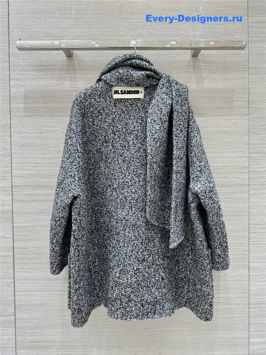 Jil sander scarf-style floral grey coat