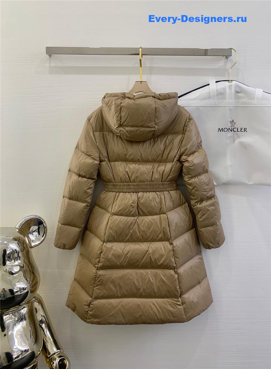 Moncler waist hooded long down jacket