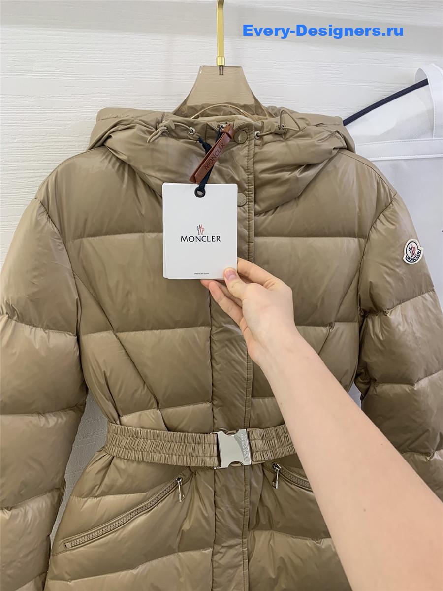 Moncler waist hooded long down jacket