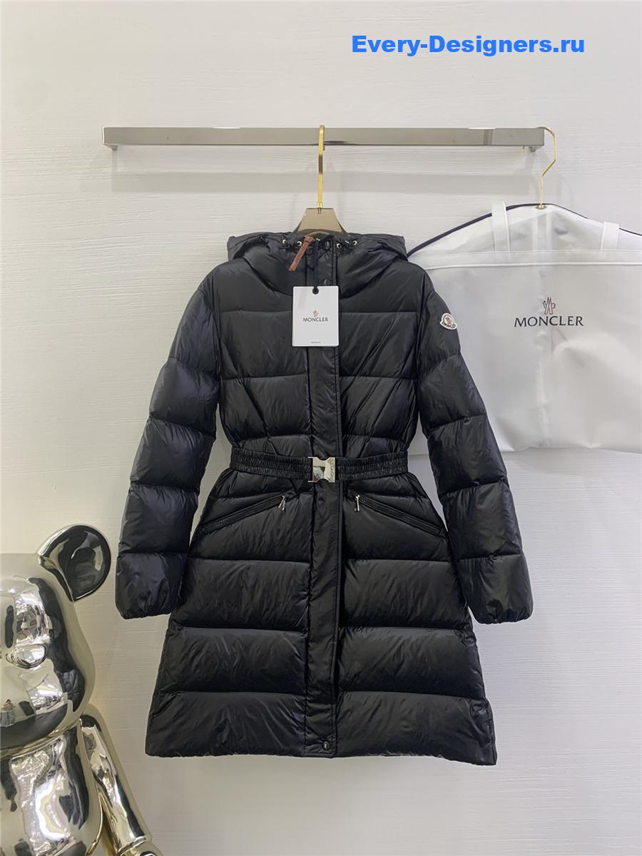 Moncler waist hooded long down jacket
