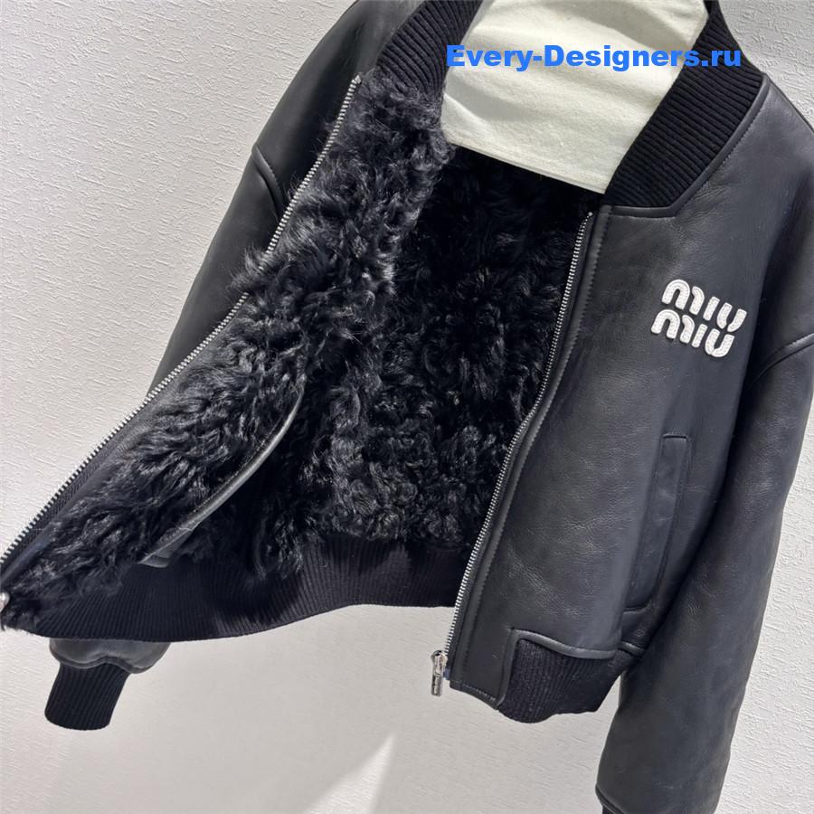 M1um1u ribbed shearling coat