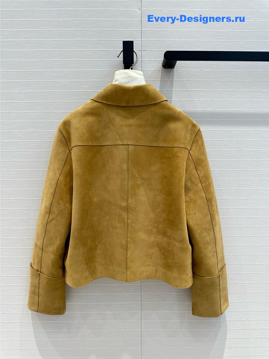 L0ew* lapel jacket leather coat