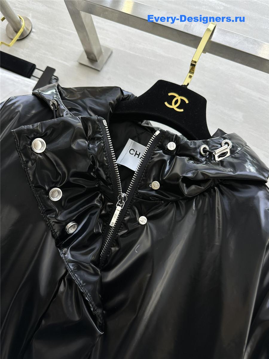 Ch**el sequined hooded puffer jacket