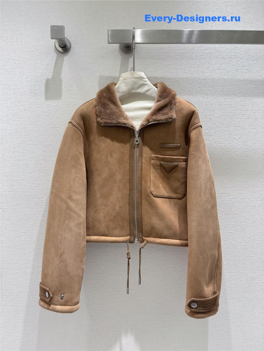 Pra*a leather and shearling biker jacket