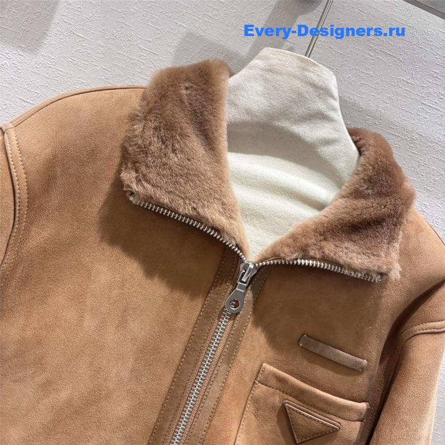 Pra*a leather and shearling biker jacket