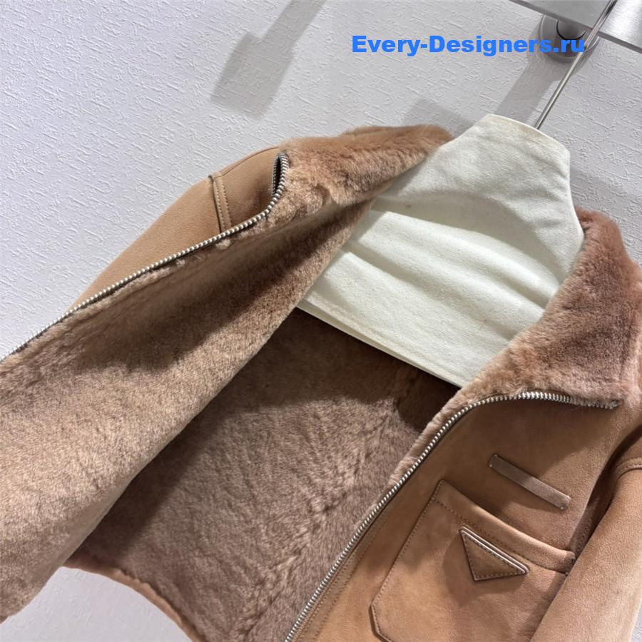 Pra*a leather and shearling biker jacket