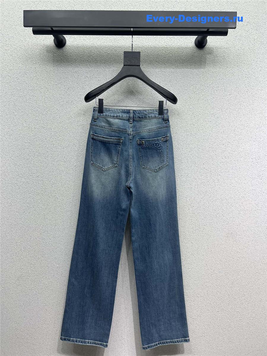 Ch**el denim straight wide leg pants