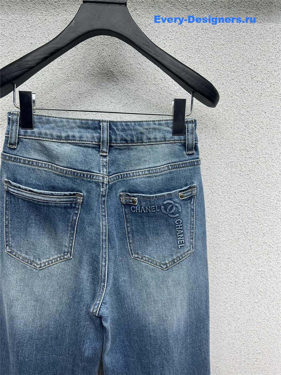 Ch**el denim straight wide leg pants