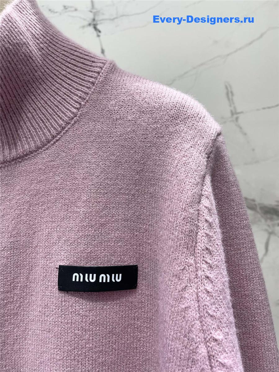 Miu Miu Double Knit Turtleneck Sweater Pink