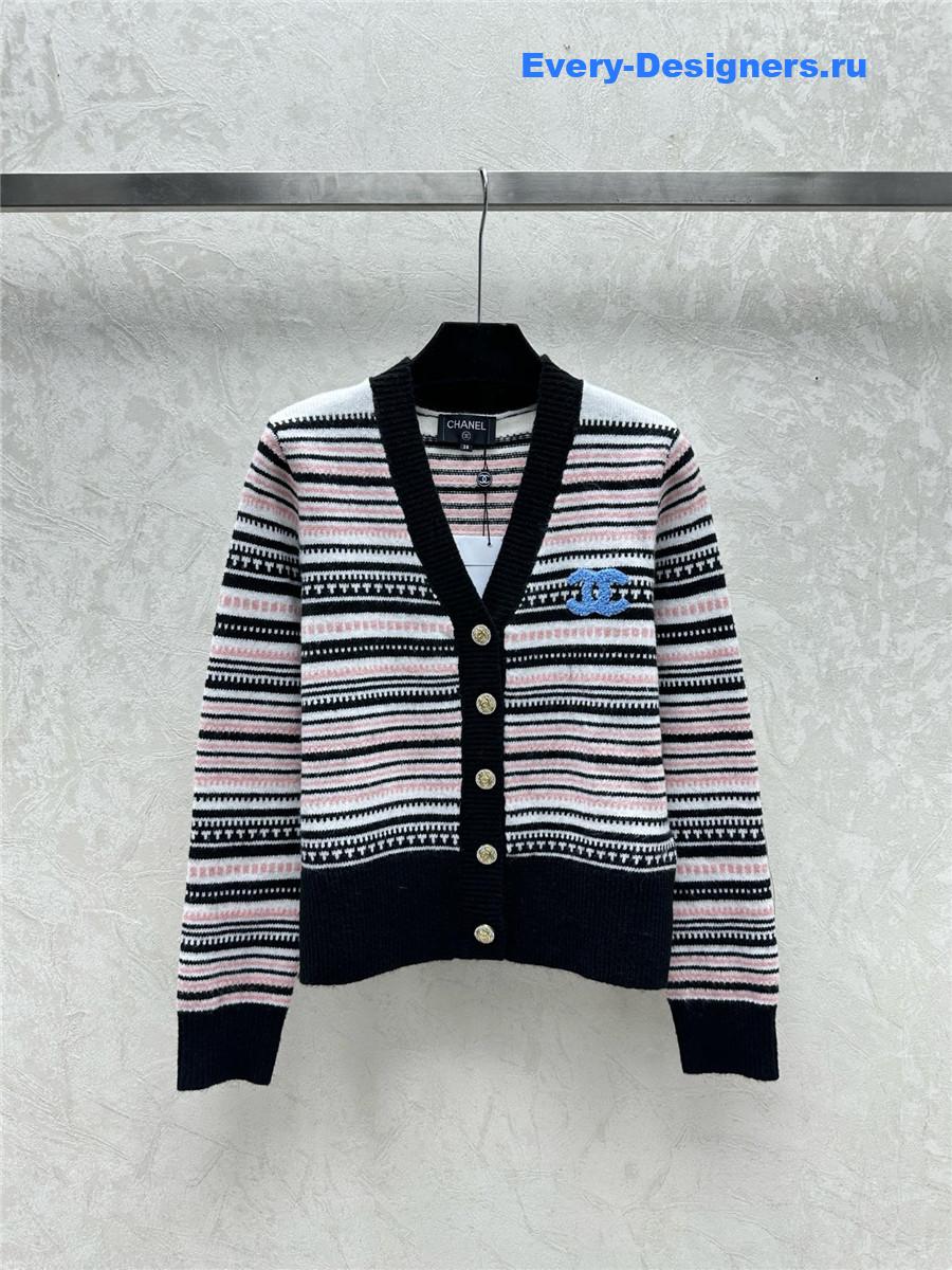 Ch**el logo multicolor stripe wool cardigan