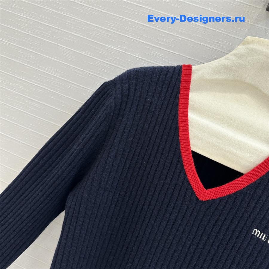 Miu Miu Ribbed V-Neck Cashmere Sweater