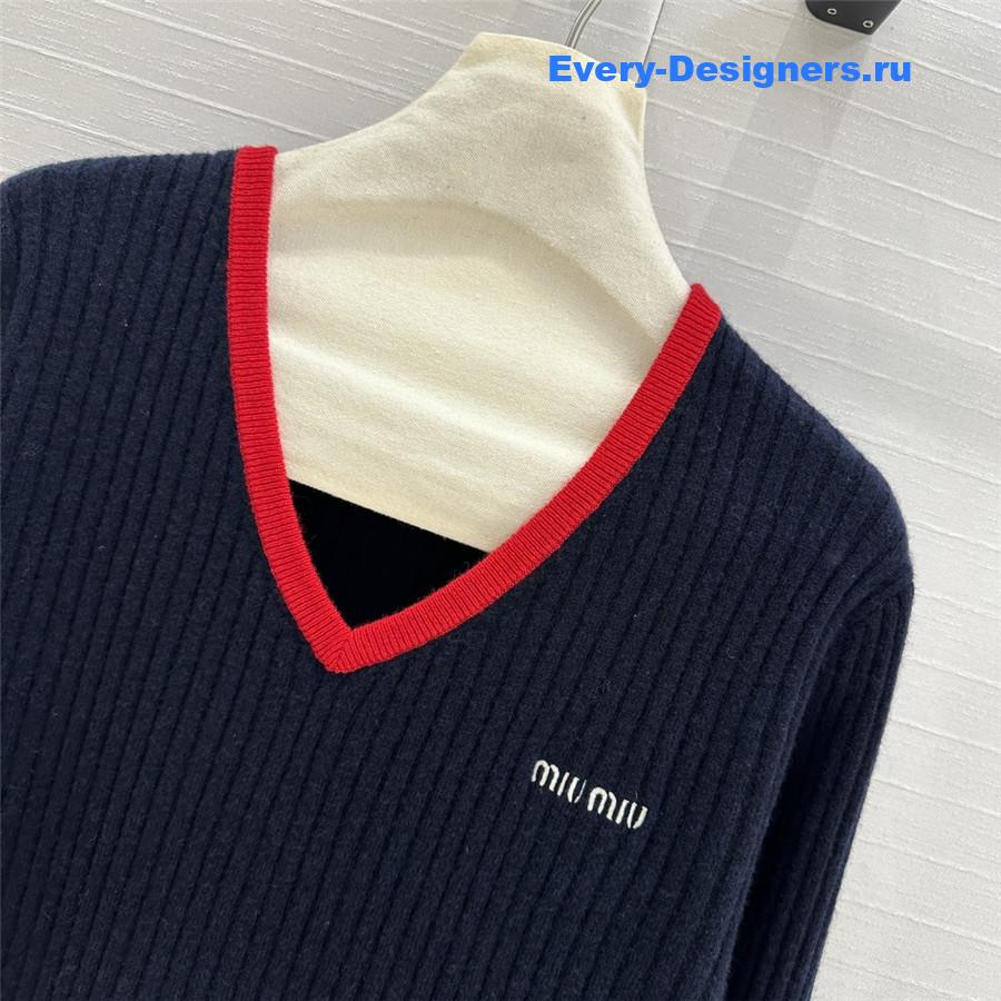 Miu Miu Ribbed V-Neck Cashmere Sweater