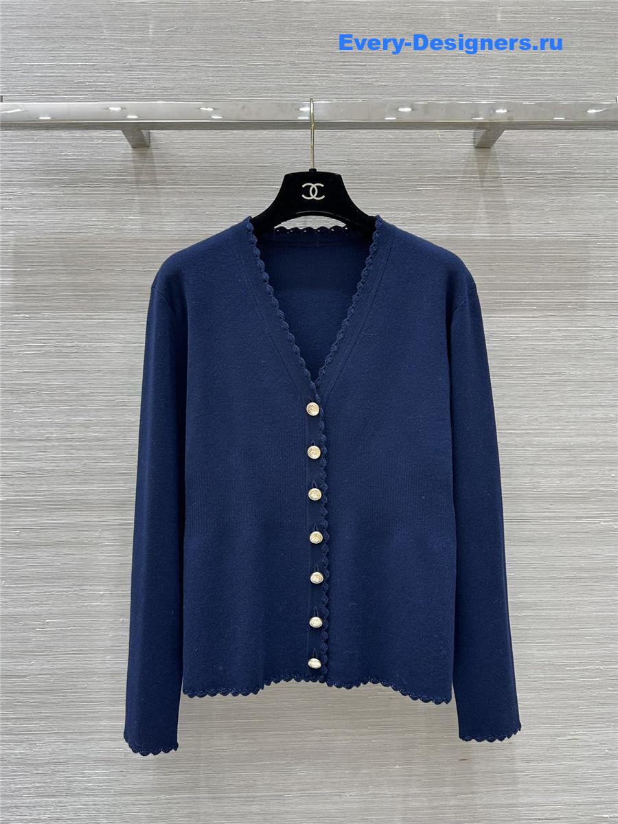 Ch**el v-neck crochet-trim cardigan in navy