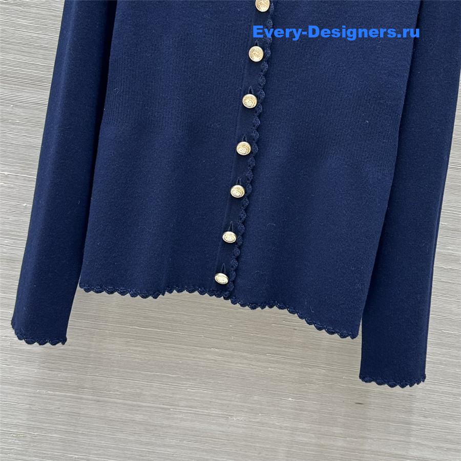 Ch**el v-neck crochet-trim cardigan in navy