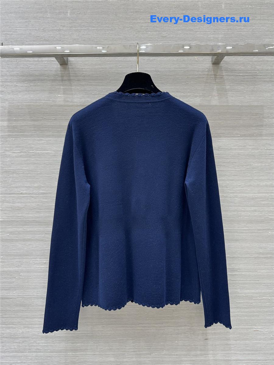 Ch**el v-neck crochet-trim cardigan in navy