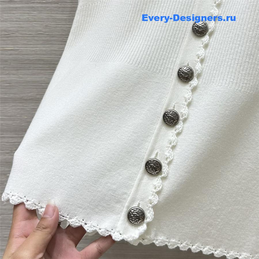 Ch**el v-neck crochet-trim cardigan in white