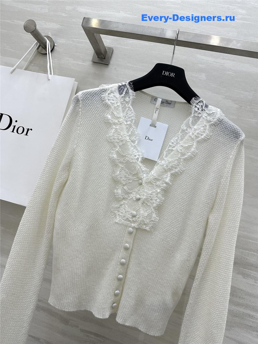 D10r v-neck lace trim cardigan white